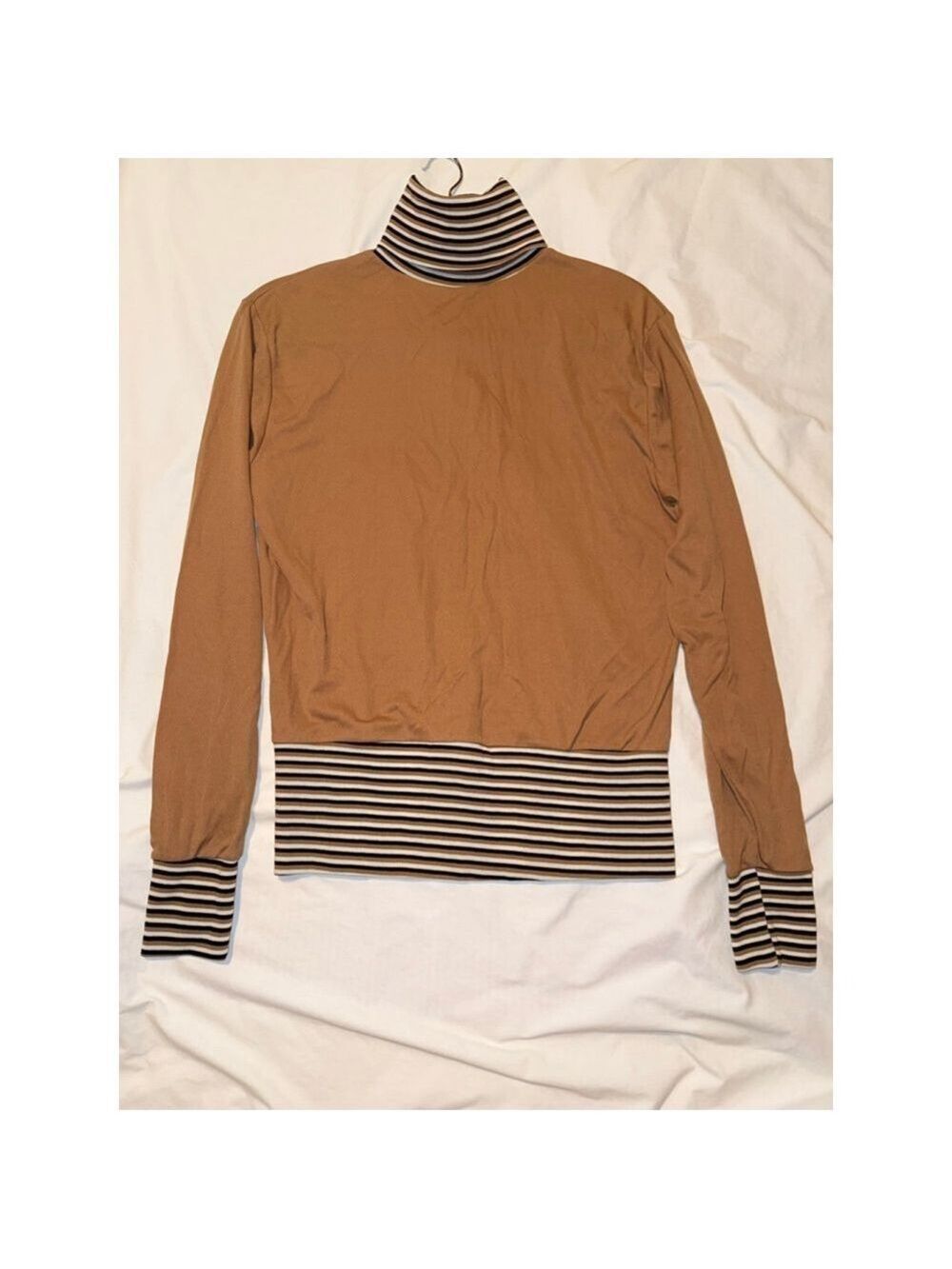 Old Kmart nylon shirt vintage striped trim Taiwan size medium brown black
